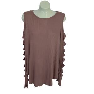 MTS Dusty Rose Cold Shoulder, Boho Chic, Artsy,Notched Sleeve, Eclectic,Blouse